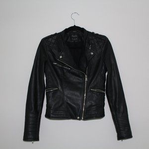Zara Black Leather Bomber Jacket (Faux)